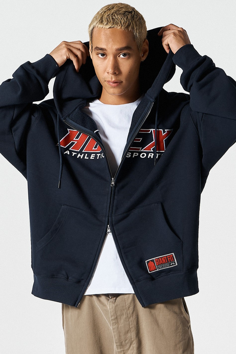 HDEX Baju Korea Olahraga Origin Giant Fit Hoodie Zip-Up Navy Pria Fitness