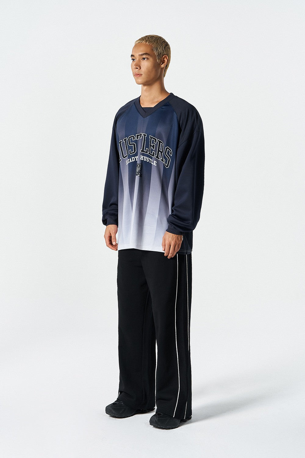 HDEX Baju Korea Olahraga Stripe Jersey Long Sleeve Navy Pria Fitness