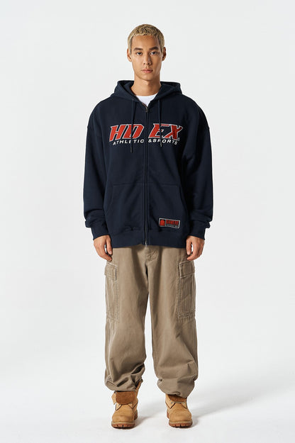 HDEX Baju Korea Olahraga Origin Giant Fit Hoodie Zip-Up Navy Pria Fitness