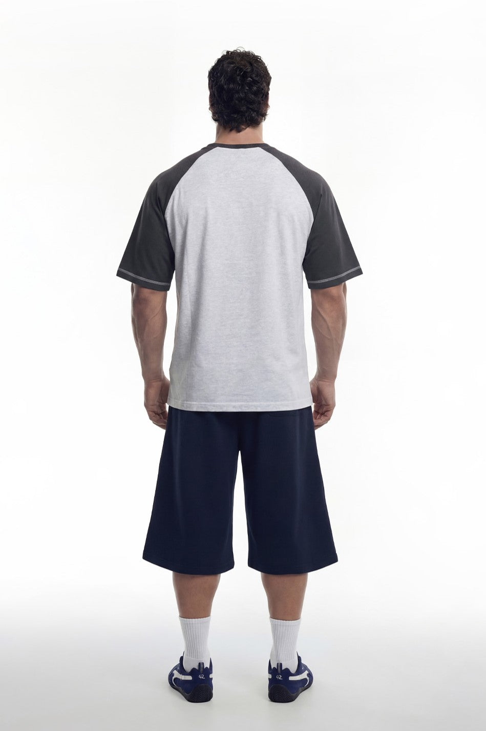 HDEX Baju Korea Olahraga Lift Stitch Raglan Short Sleeve Melange White Pria Fitness