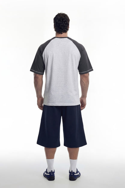 HDEX Baju Korea Olahraga Lift Stitch Raglan Short Sleeve Melange White Pria Fitness