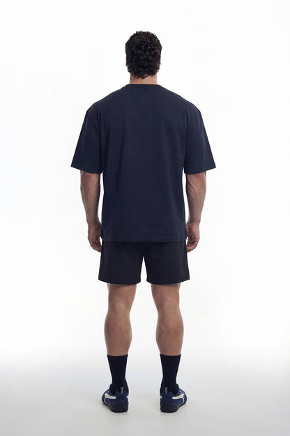 HDEX Baju Korea Olahraga Core Small Logo Giant Fit Short Sleeve Navy Pria Fitness