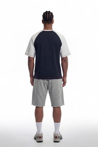 HDEX Baju Korea Olahraga Lift Stitch Raglan Short Sleeve Navy Pria Fitness