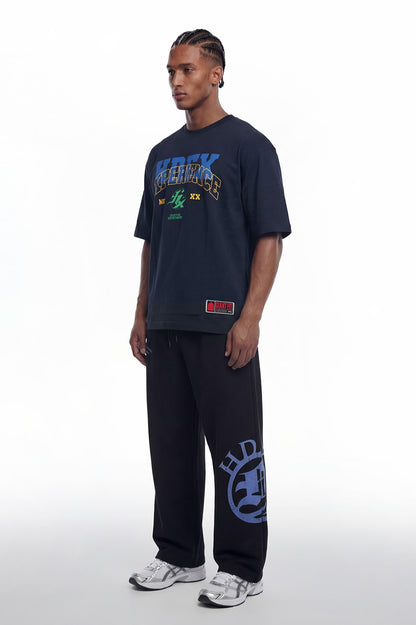 HDEX Baju Korea Olahraga Overlay Giant Fit Navy Pria Fitness