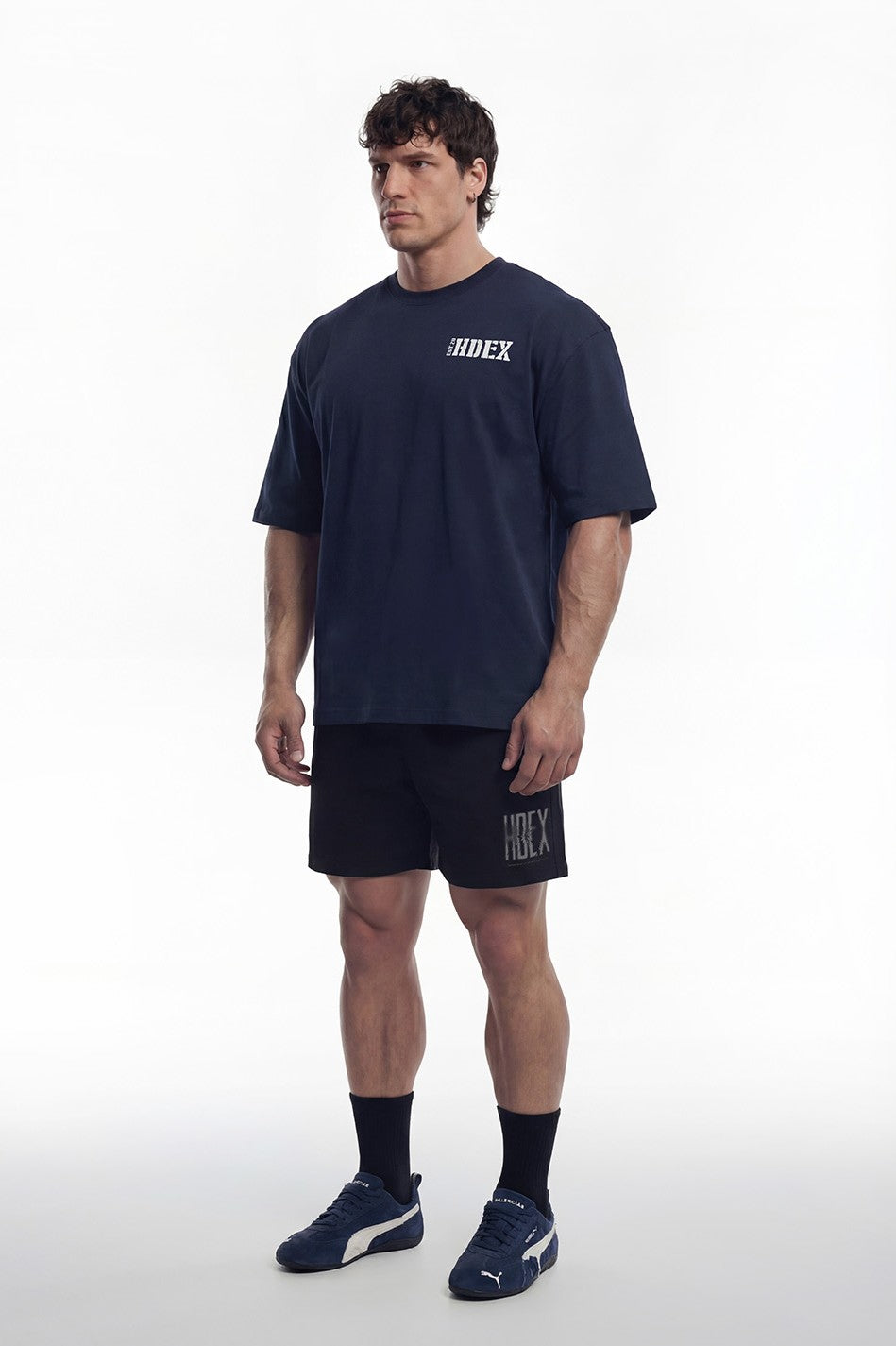 HDEX Baju Korea Olahraga Core Small Logo Giant Fit Short Sleeve Navy Pria Fitness