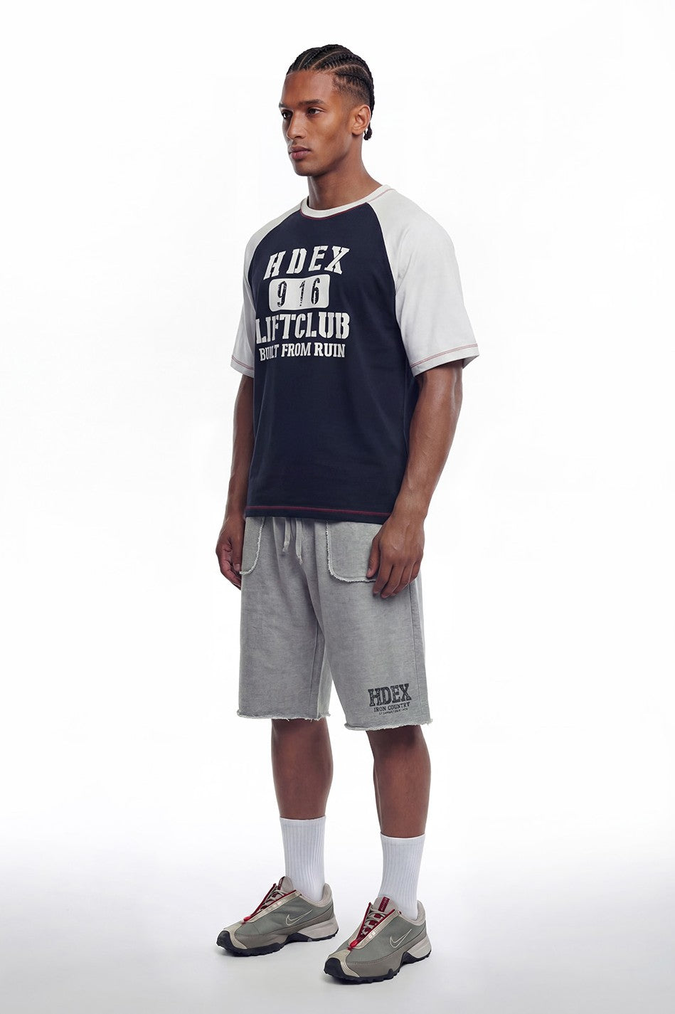 HDEX Baju Korea Olahraga Lift Stitch Raglan Short Sleeve Navy Pria Fitness