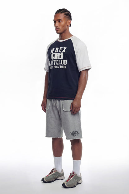 HDEX Baju Korea Olahraga Lift Stitch Raglan Short Sleeve Navy Pria Fitness