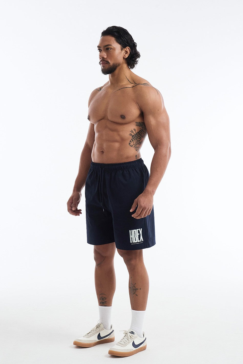 HDEX Celana Korea Olahraga Crack Printed Shorts Navy Pria Fitness