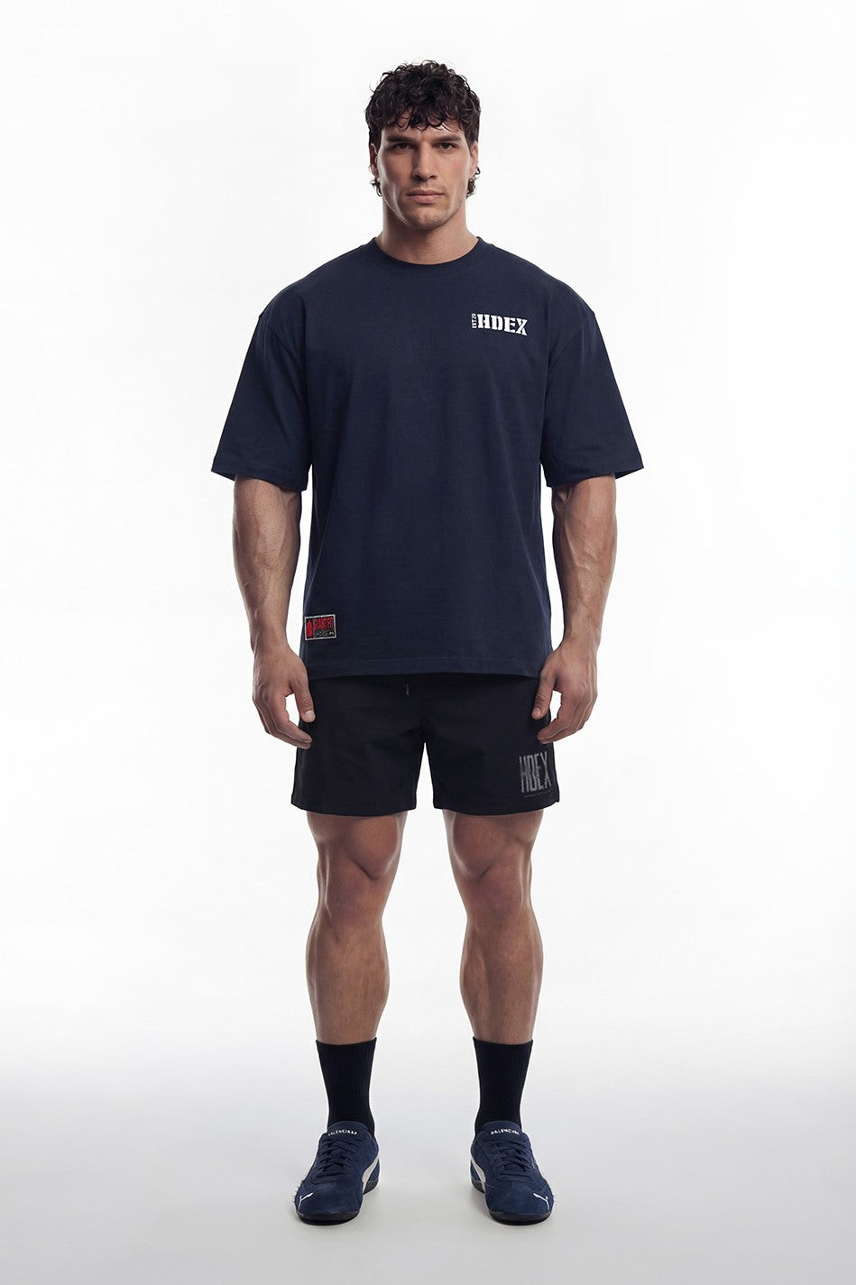 HDEX Baju Korea Olahraga Core Small Logo Giant Fit Short Sleeve Navy Pria Fitness