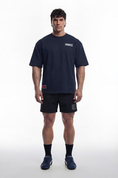 HDEX Baju Korea Olahraga Core Small Logo Giant Fit Short Sleeve Navy Pria Fitness