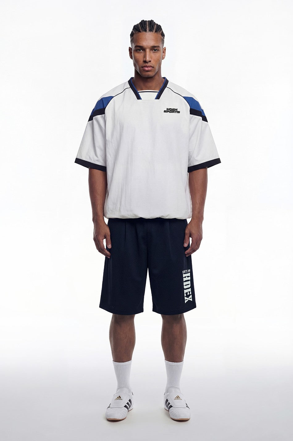 HDEX Celana Korea Olahraga Classic Pintuck Mesh Shorts Navy Pria Fitness