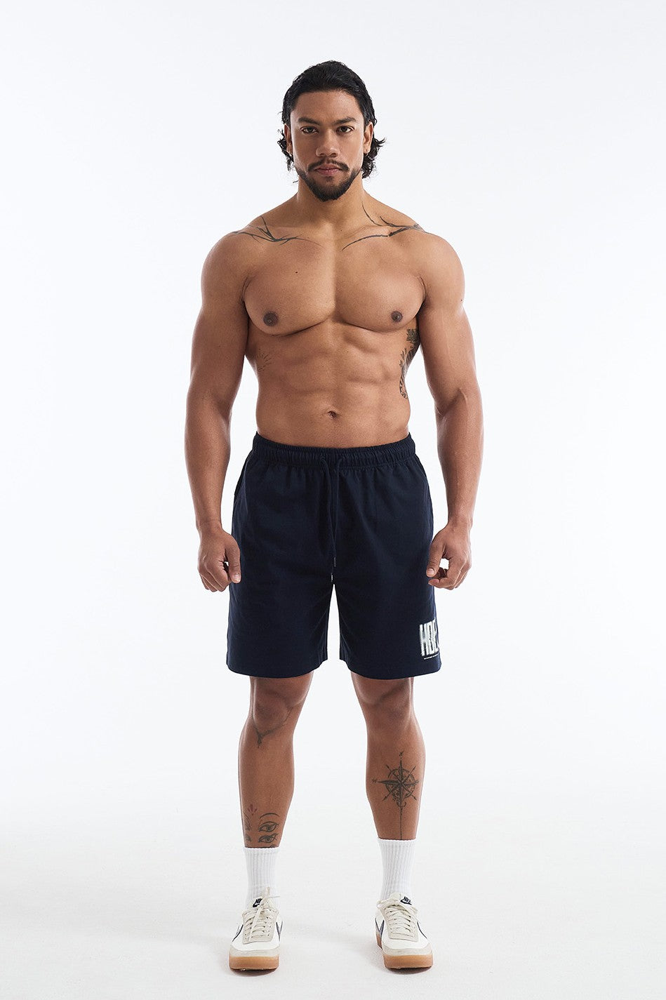 HDEX Celana Korea Olahraga Crack Printed Shorts Navy Pria Fitness