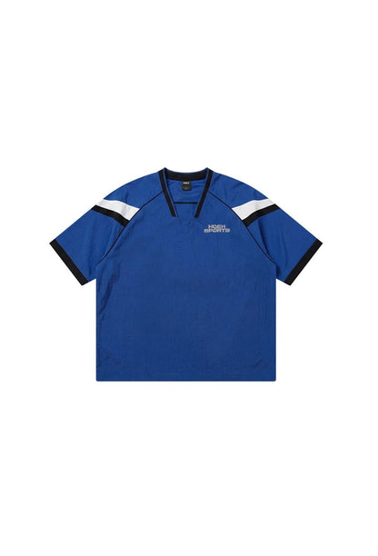 HDEX Baju Korea Olahraga Sporty Color Block Half Jersey Short Sleeve Blue Pria Fitness
