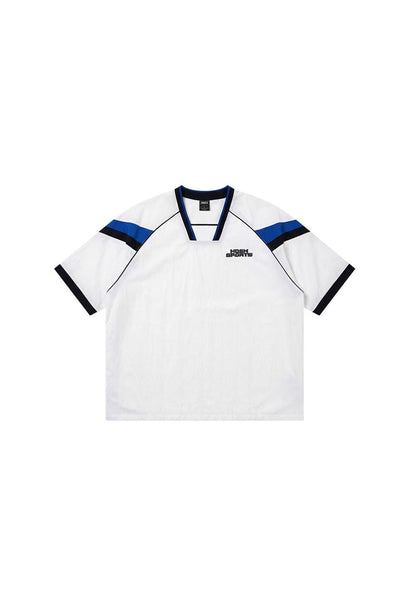 HDEX Baju Korea Olahraga Sporty Color Block Half Jersey Short Sleeve White Pria Fitness