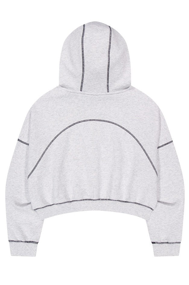 HDEX Baju Korea Olahraga Womens Contrast Stitch Hoodie Zip-Up Melange White Jaket Wanita Fitness