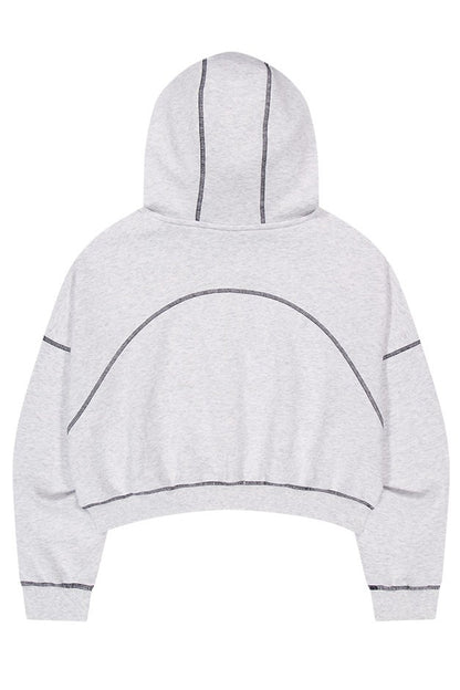 HDEX Baju Korea Olahraga Womens Contrast Stitch Hoodie Zip-Up Melange White Jaket Wanita Fitness