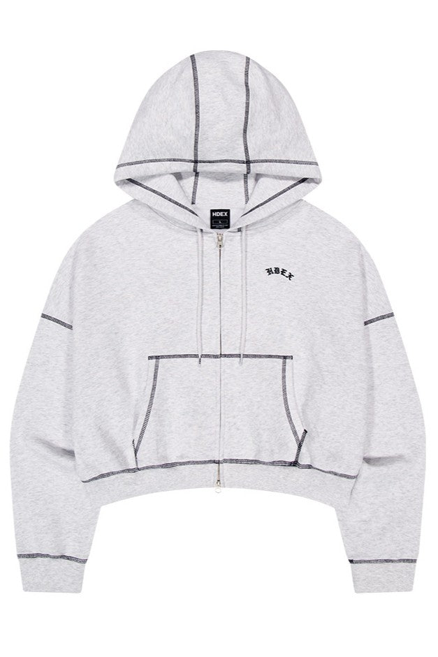 HDEX Baju Korea Olahraga Womens Contrast Stitch Hoodie Zip-Up Melange White Jaket Wanita Fitness