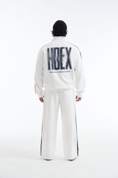 HDEX Baju Korea Olahraga Crack Printed Track Jacket White Pria Fitness
