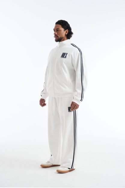 HDEX Baju Korea Olahraga Crack Printed Track Jacket White Pria Fitness