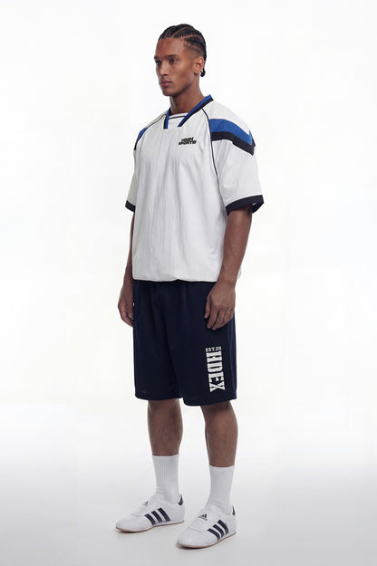 HDEX Baju Korea Olahraga Sporty Color Block Half Jersey Short Sleeve White Pria Fitness