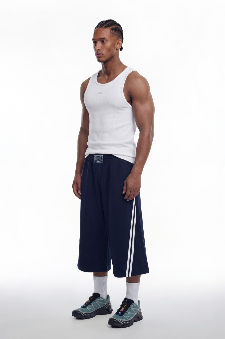HDEX Baju Korea Olahraga Essential Ribbed Body Fit Tank White Pria Fitness