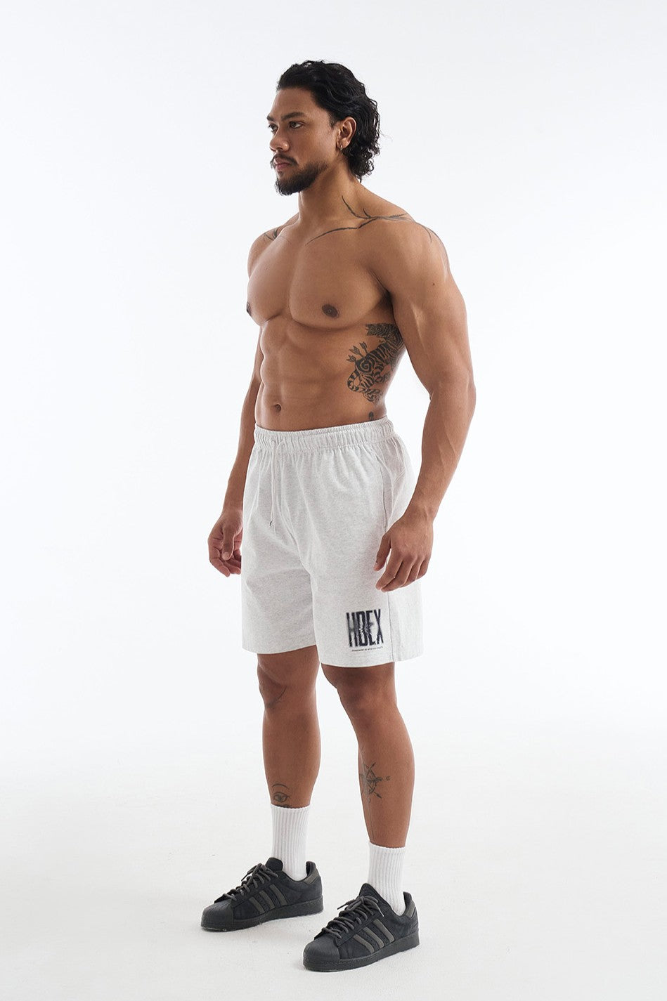 HDEX Celana Korea Olahraga Crack Printed Shorts Melange White Pria Fitness