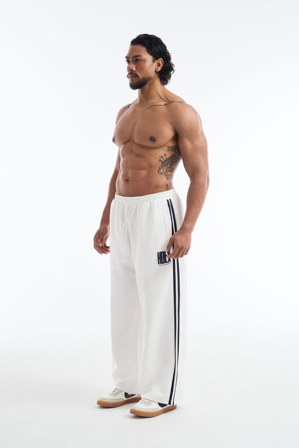 HDEX Celana Korea Olahraga Crack Printed Track Pants White Pria Fitness