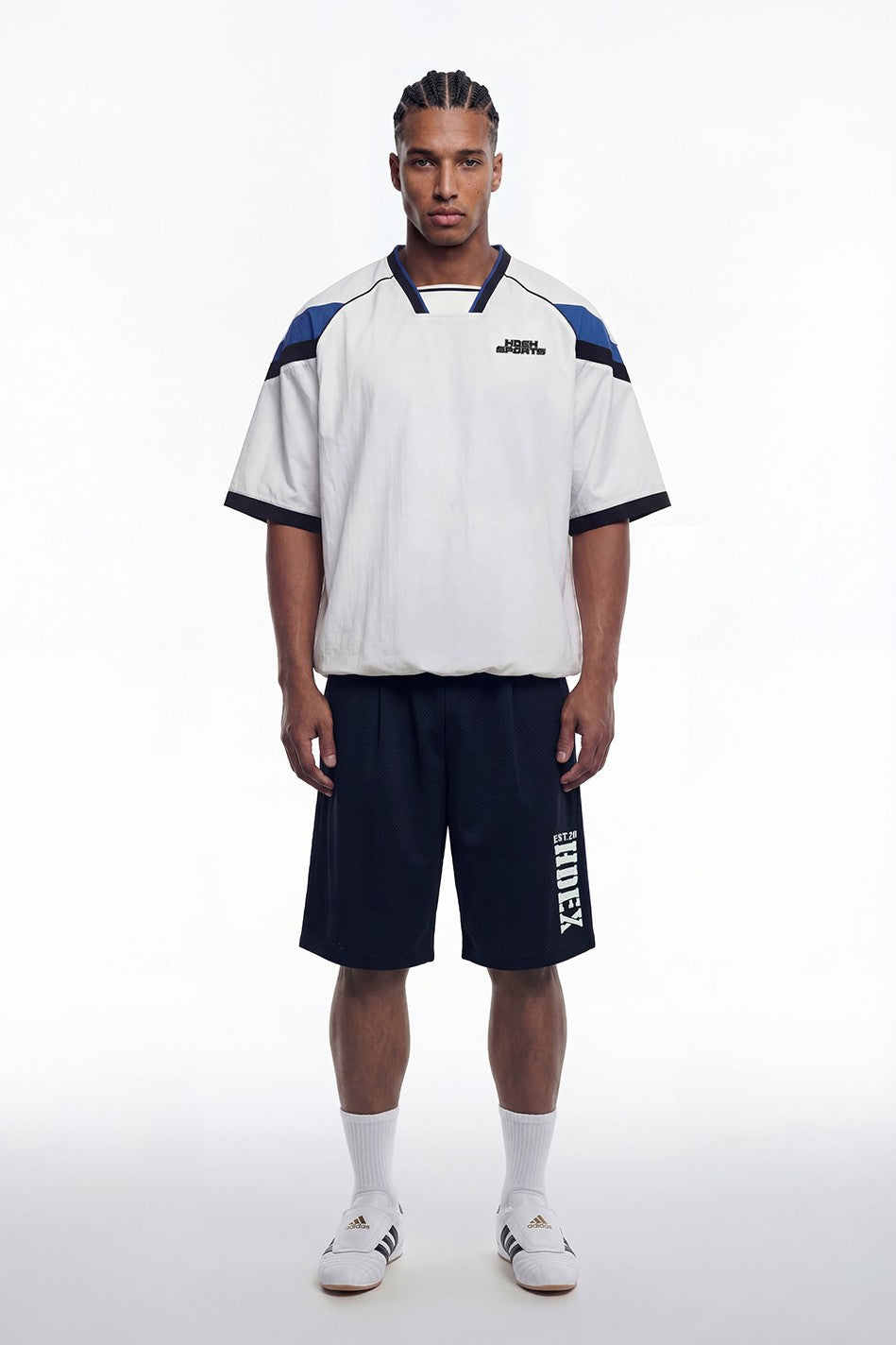 HDEX Baju Korea Olahraga Sporty Color Block Half Jersey Short Sleeve White Pria Fitness