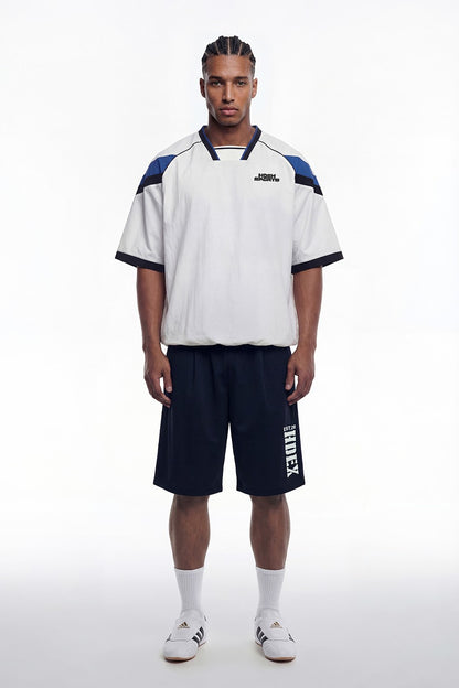 HDEX Baju Korea Olahraga Sporty Color Block Half Jersey Short Sleeve White Pria Fitness
