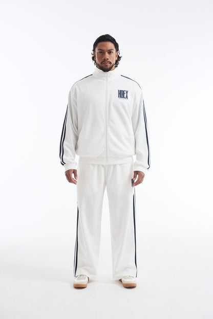 HDEX Baju Korea Olahraga Crack Printed Track Jacket White Pria Fitness