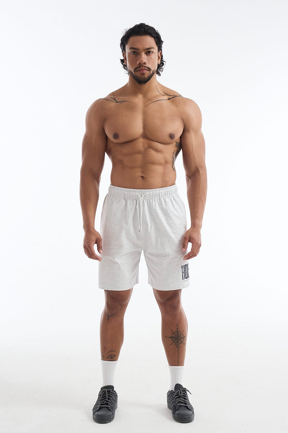 HDEX Celana Korea Olahraga Crack Printed Shorts Melange White Pria Fitness