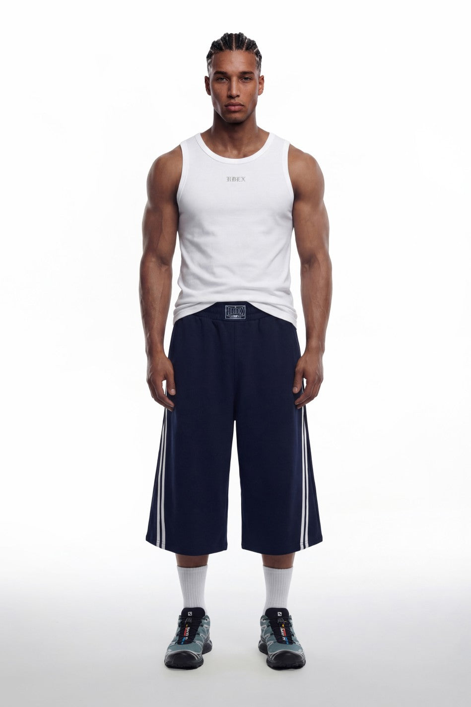 HDEX Baju Korea Olahraga Essential Ribbed Body Fit Tank White Pria Fitness