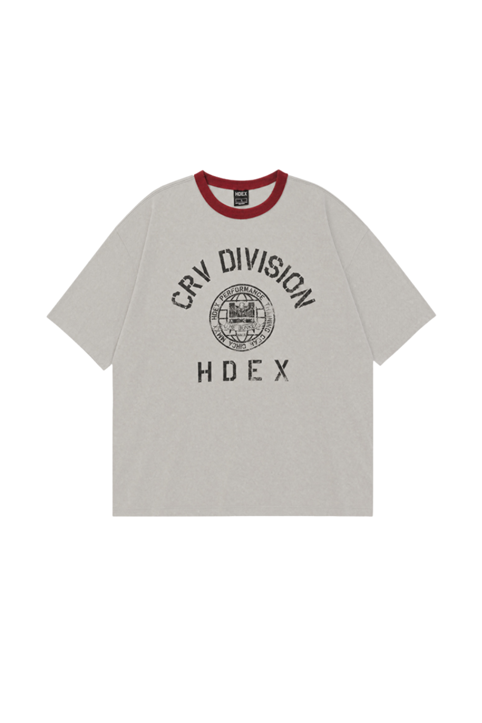 HDEX Baju Korea Olahraga Division Dirty Washed Short Sleeve Ash Cream Pria Fitness