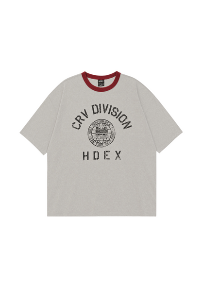 HDEX Baju Korea Olahraga Division Dirty Washed Short Sleeve Ash Cream Pria Fitness