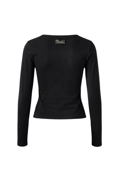 HDEX Baju Korea Olahraga Move Cotton Henley Neck Long Sleeve W Black Wanita Fitness