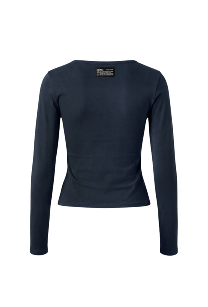 HDEX Baju Korea Olahraga Move Cotton Henley Neck Long Sleeve W Storm Navy Wanita Fitness