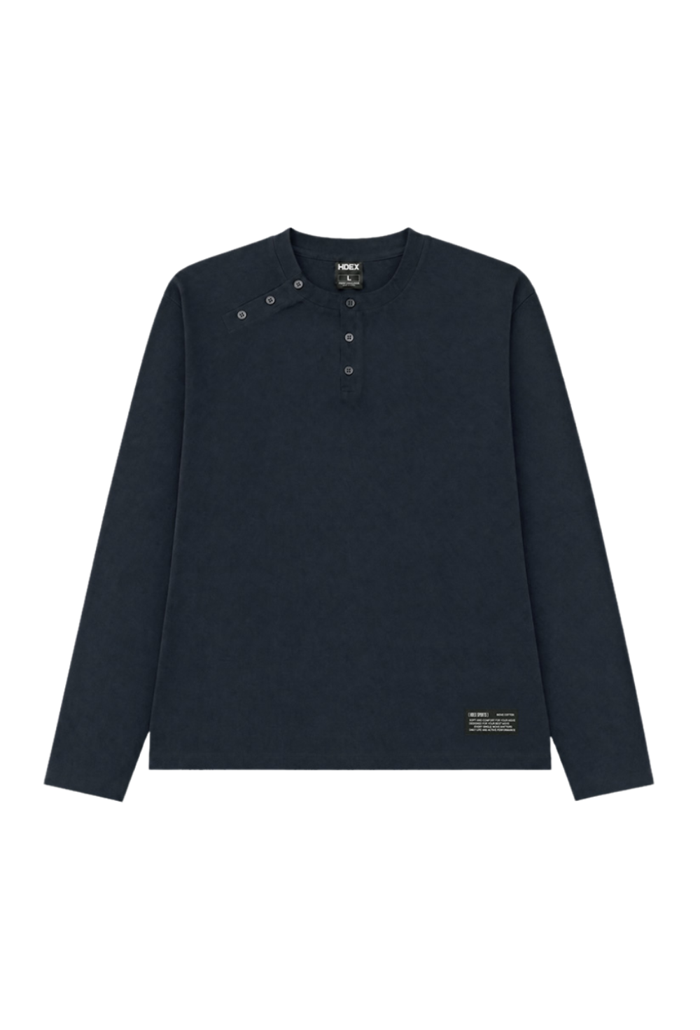 HDEX Baju Korea Olahraga Move Cotton Body Fit Henley Neck Long Sleeve Storm Navy Pria Fitness