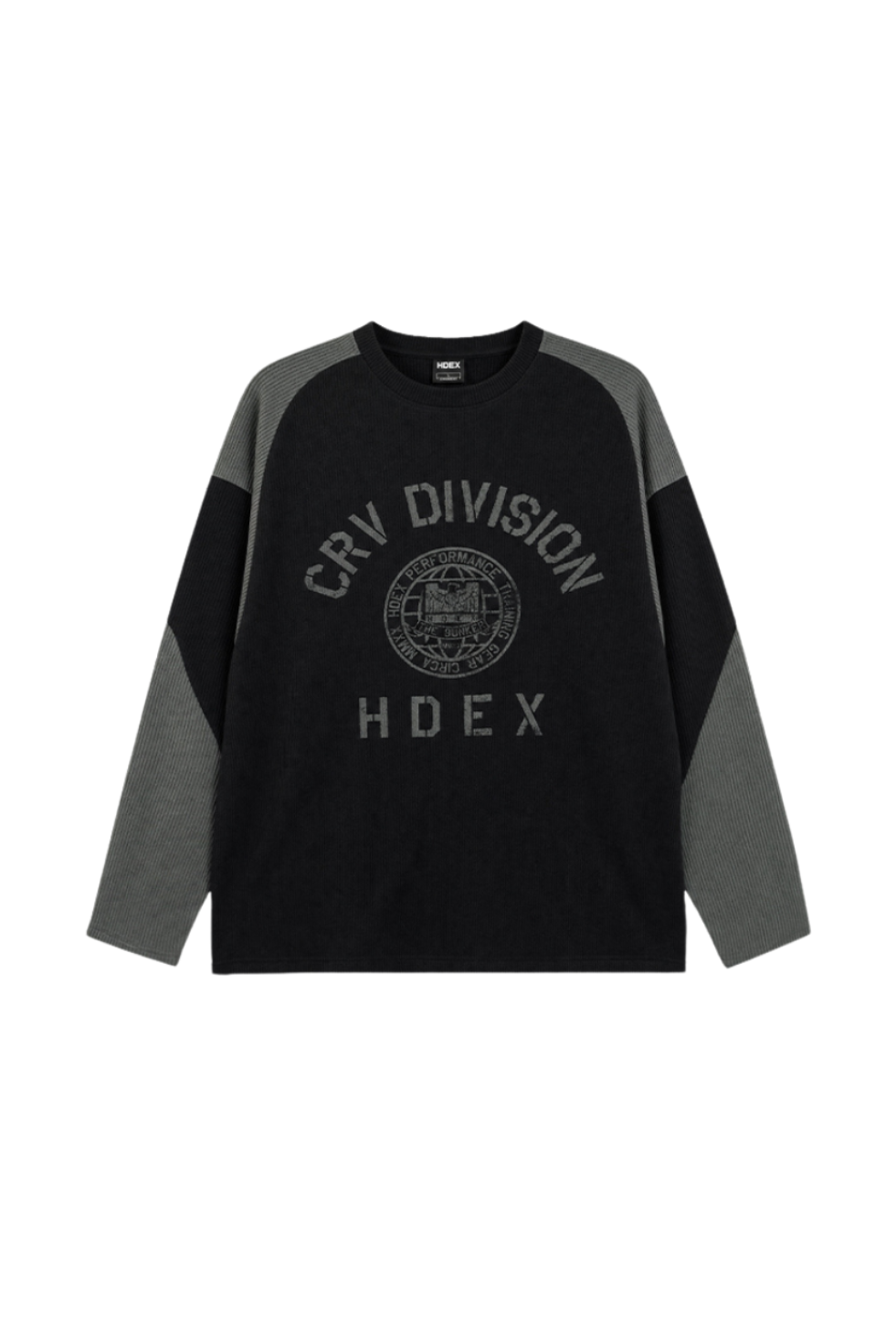HDEX Baju Korea Olahraga Division Waffle Curved Long Sleeve Black Pria Fitness