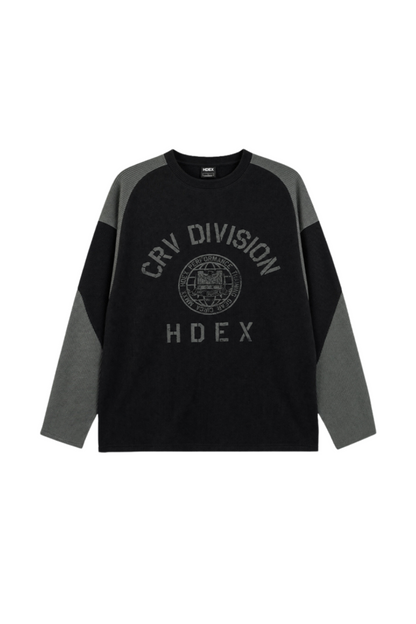 HDEX Baju Korea Olahraga Division Waffle Curved Long Sleeve Black Pria Fitness