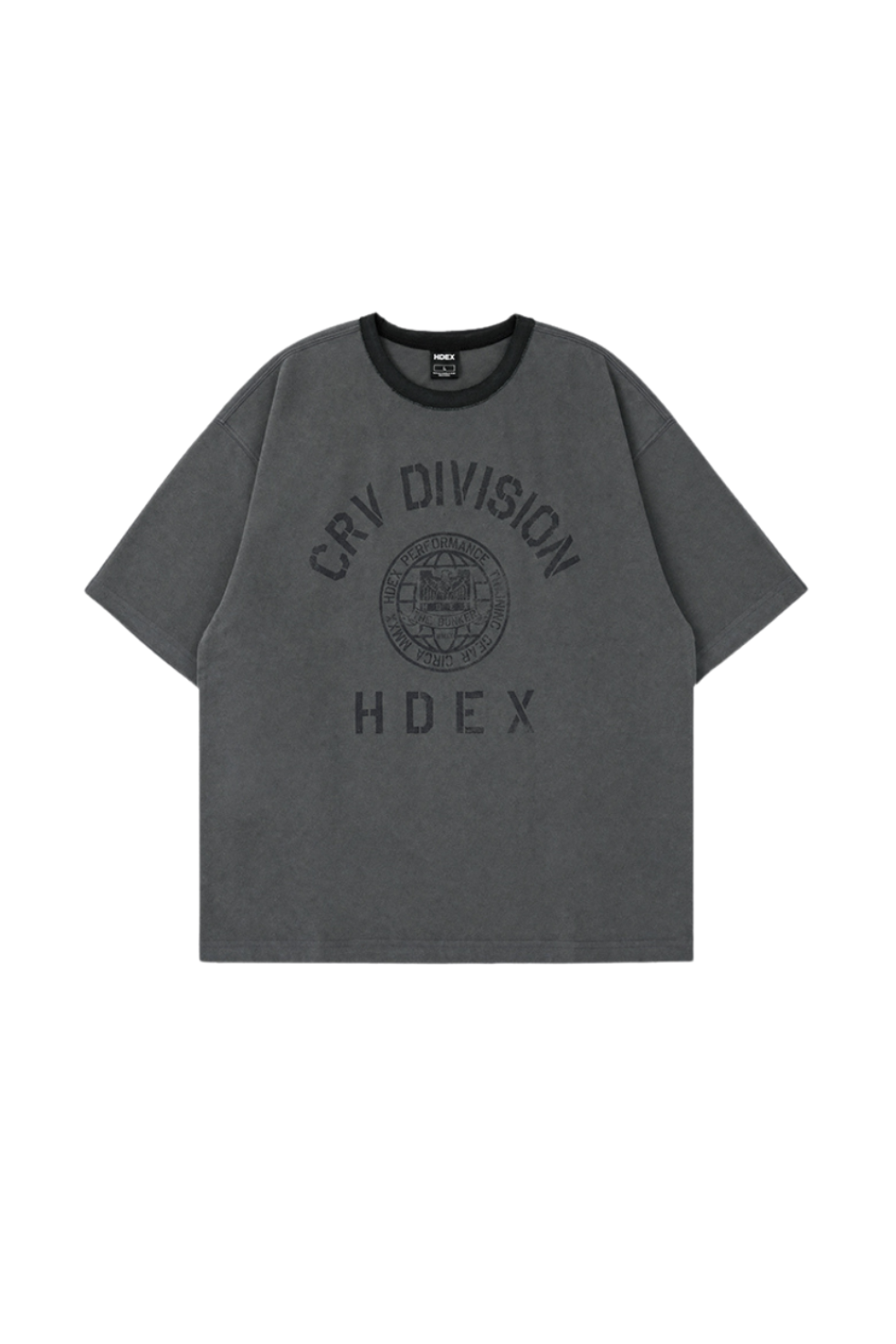 HDEX Baju Korea Olahraga Division Dirty Washed Short Sleeve Charcoal Pria Fitness