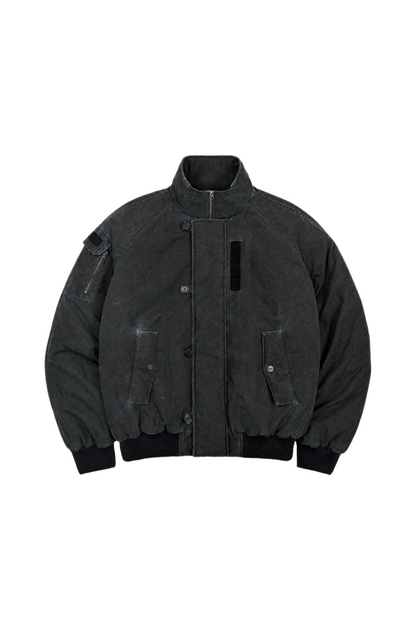 HDEX Jaket Korea Olahraga Washed Bomber Jacket Charcoal Pria Wanita Fitness