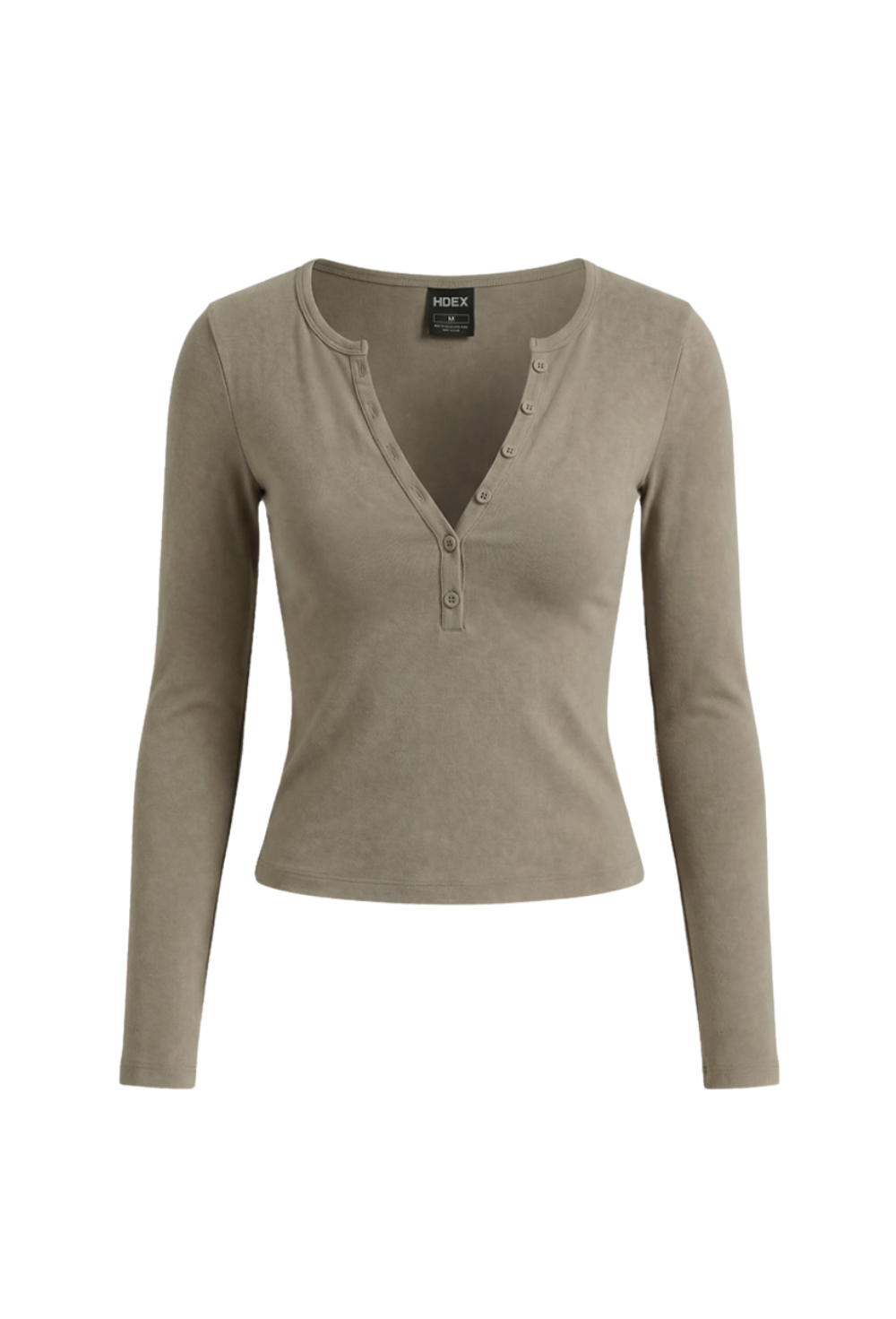 HDEX Baju Korea Olahraga Move Cotton Henley Neck Long Sleeve W Sand Beige Wanita Fitness