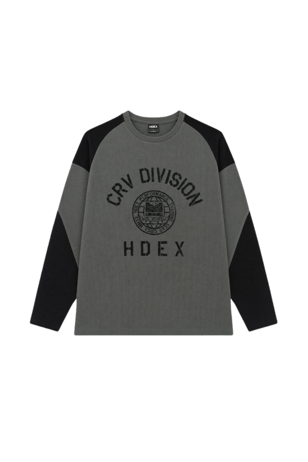 HDEX Baju Korea Olahraga Division Waffle Curved Long Sleeve Charcoal Pria Fitness