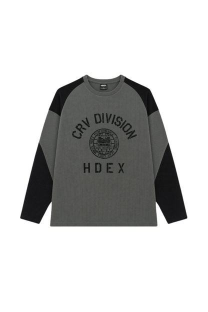 HDEX Baju Korea Olahraga Division Waffle Curved Long Sleeve Charcoal Pria Fitness