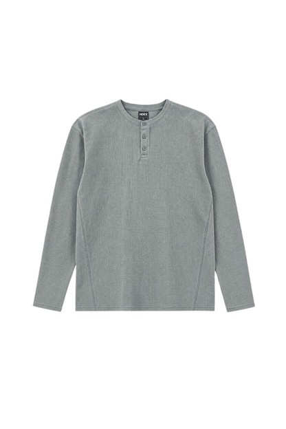 HDEX Baju Korea Olahraga Old Legacy Waffle Henley Neck Long Sleeve Gray Pria Fitness