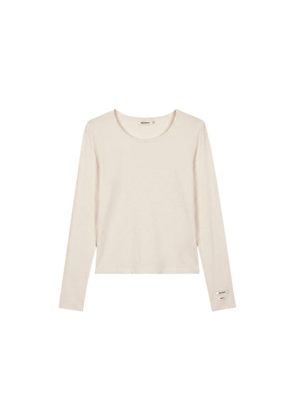 HDEX Baju Korea Olahraga Essential Modal 2 Label Long Sleeve Ash Cream Wanita Fitness