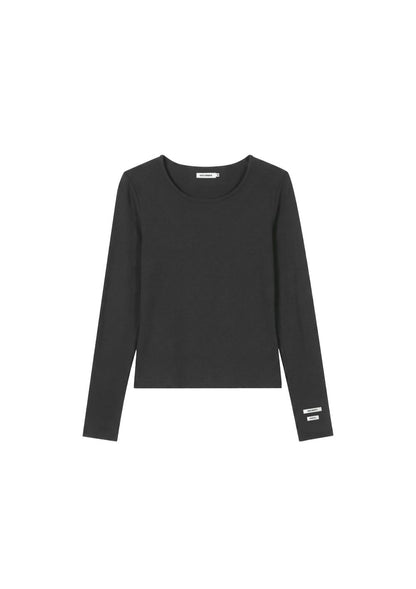 HDEX Baju Korea Olahraga Essential Modal 2 Label Long Sleeve Charcoal Wanita Fitness