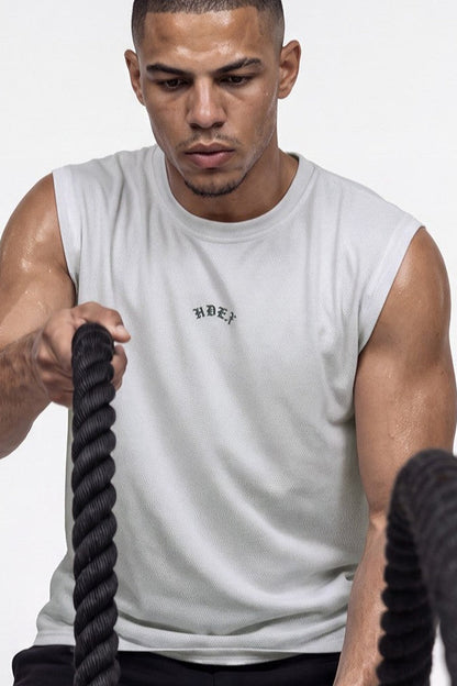 HDEX Baju Korea Olahraga Old Legacy Sorona Mesh Sleeveless Ash Cream Pria Fitness