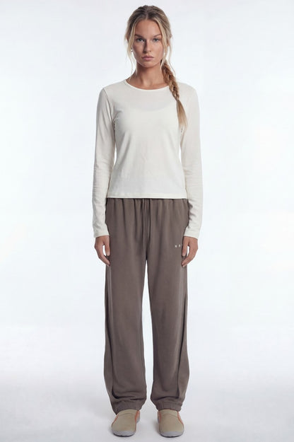 HDEX Baju Korea Olahraga Essential Modal 2 Label Long Sleeve Ash Cream Wanita Fitness