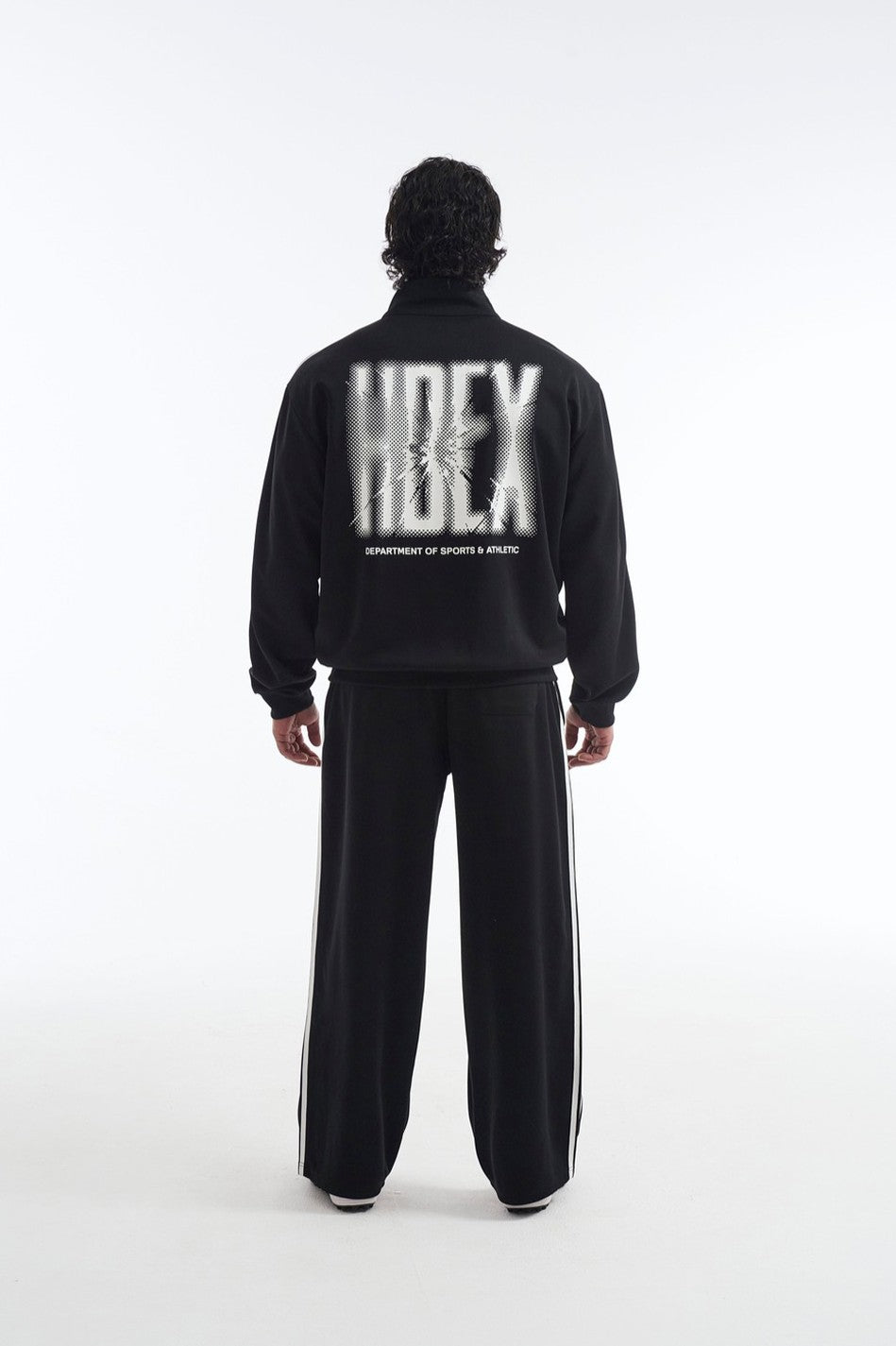 HDEX Baju Korea Olahraga Crack Printed Track Jacket Black Pria Fitness